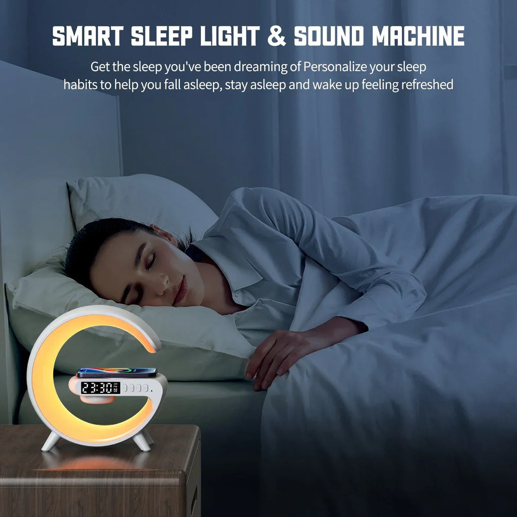 Soporte de cargador inalámbrico multifunción, altavoz despertador con luz RGB para iPhone, Samsung, Xiaomi, Mini estación de carga rápida