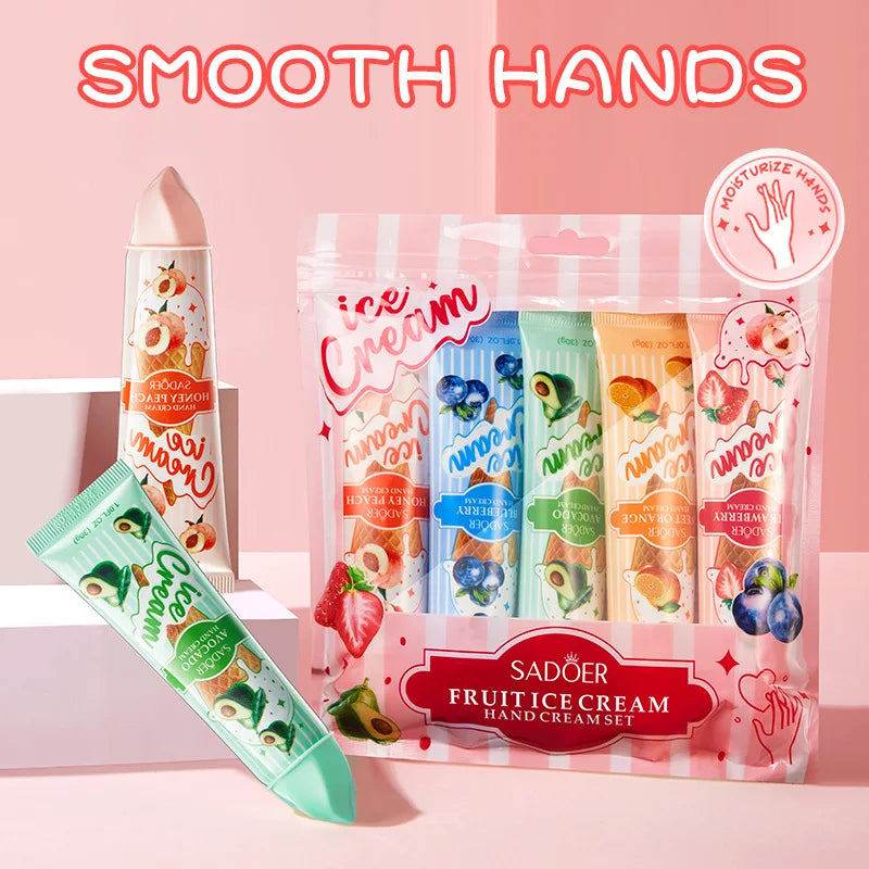 5 unids/set SADOER helado de frutas crema de manos hidratante nutritivo brillo cremas de manos hidratantes productos para el cuidado de la piel