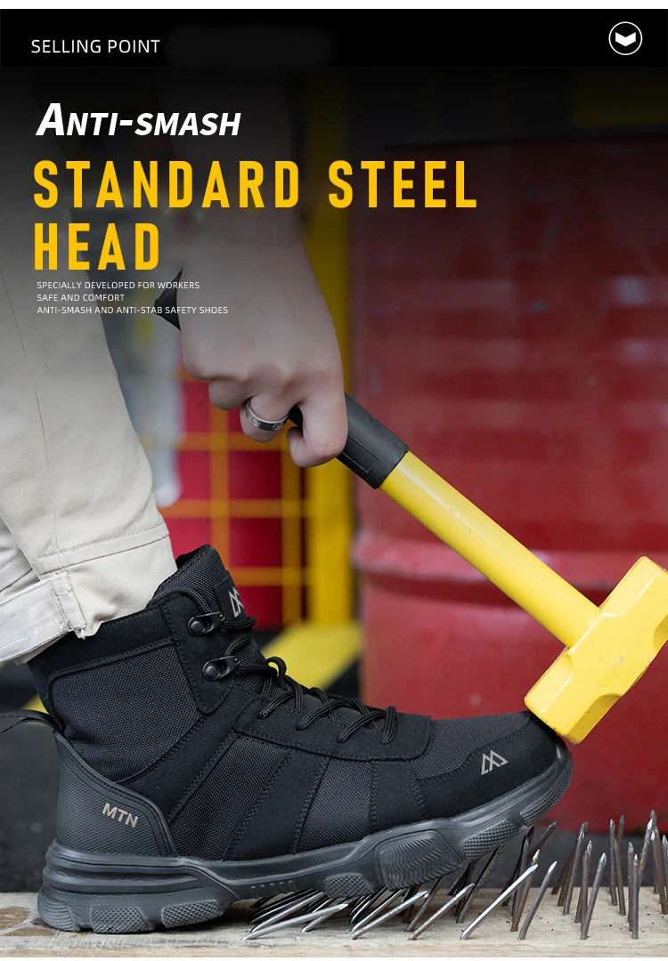 Zapatos de seguridad ligeros y transpirables para hombre, puntera de acero, zapatos de trabajo antigolpes, botas de seguridad indestructibles antipinchazos