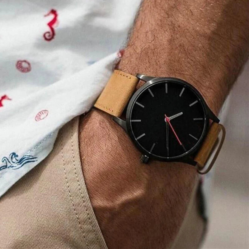 Reloj de pulsera de cuarzo analógico Simple para hombre, caja de Metal a la moda, relojes para hombre, cinturón de cuero, reloj informal de negocios para hombre, relojes masculinos