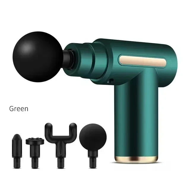 Pistola de masaje eléctrica, herramienta de masaje de percusión de tejido profundo de 4 piezas, relaja los músculos en partes del cuerpo y alivia el dolor.