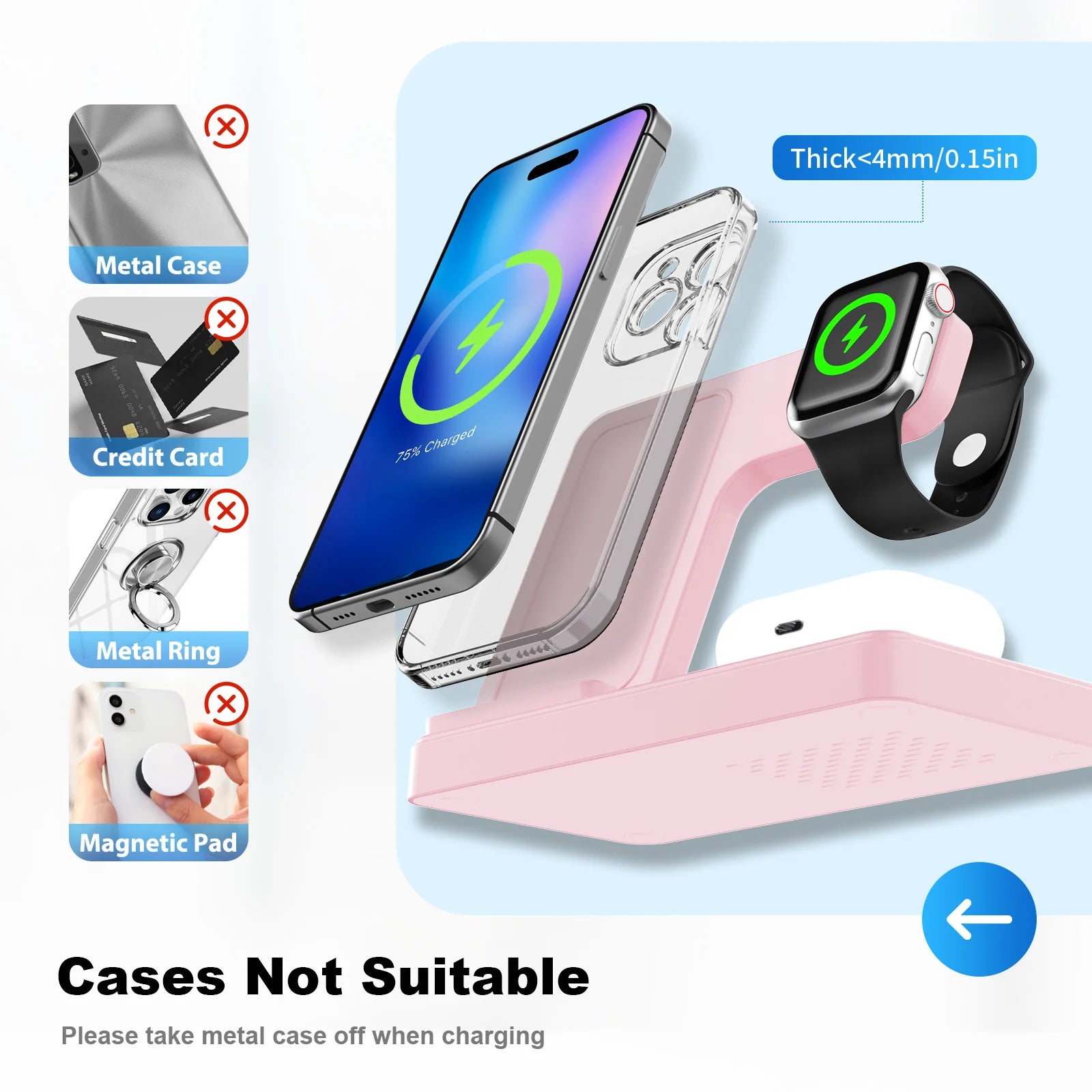 Soporte de cargador inalámbrico magnético 3 en 1, estación de carga rápida de 15W, múltiples dispositivos para iPhone 15 14 13 8 Apple Watch Airpods