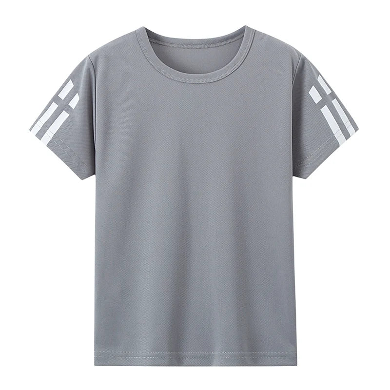 Paquete de 1/4 de verano para niños, deportes de secado rápido, manga corta, Color sólido, Joker, camisa informal de talla grande, camiseta para correr para niños y niñas