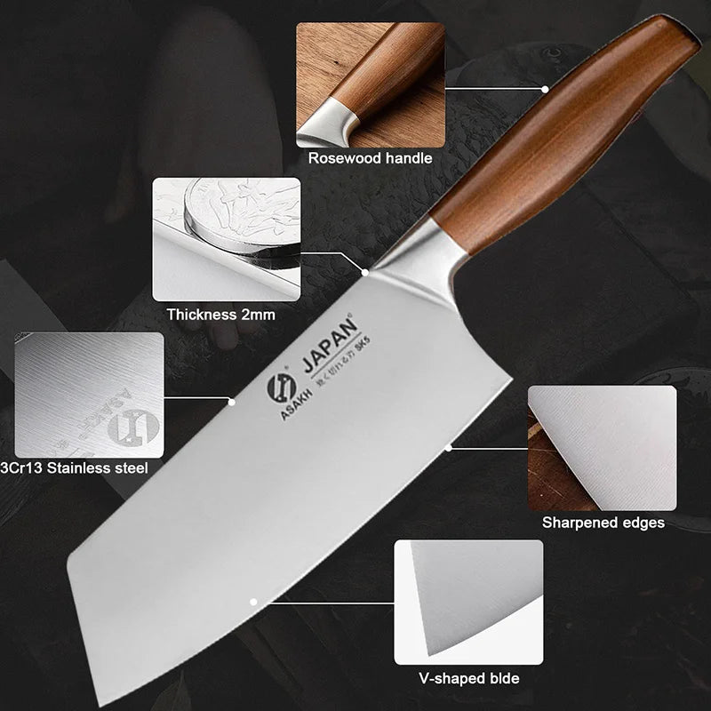 Juego de cuchillos de cocina de acero inoxidable, cuchillo para cortar carne, pescado, verduras, cuchillo de carnicero, cuchillo de Chef japonés con caja de regalo