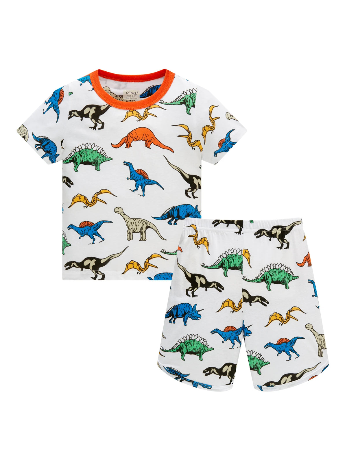 Ropa de dormir para niños de 1 a 8 años, pijamas de dinosaurio de dibujos animados con estampado completo de algodón de verano, conjunto básico de manga corta para uso diario