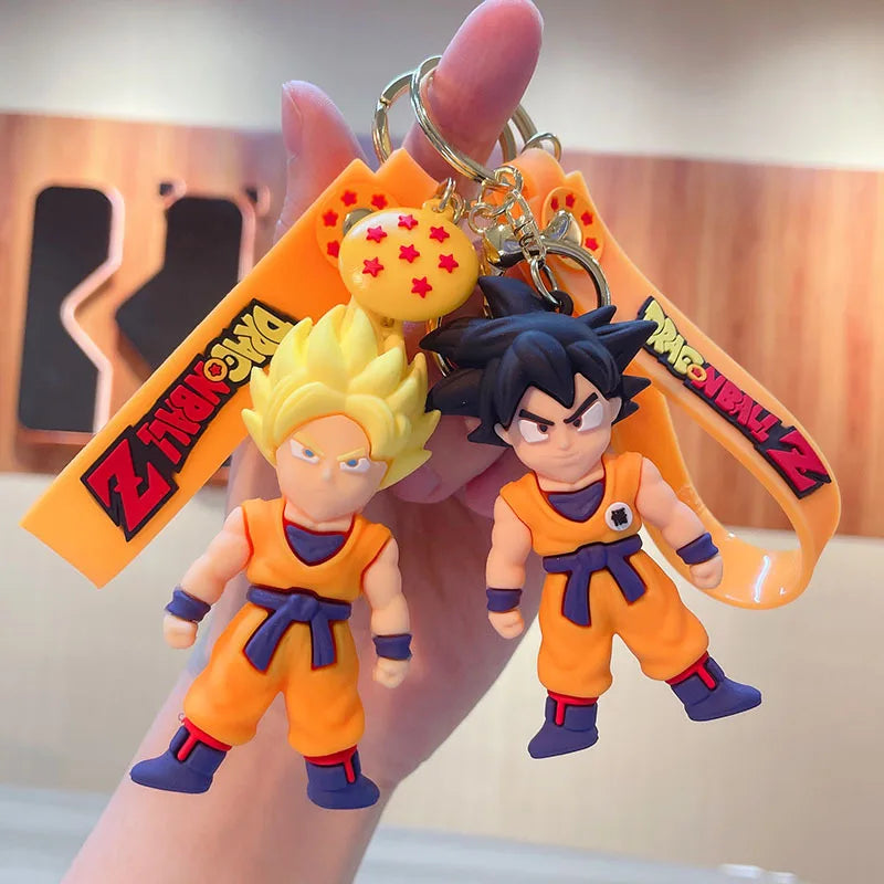 LLavero de Dragon Ball de Anime, joyería de moda, figuras de acción de Son Goku Vegeta Piccolo, llavero de PVC de 8CM para hombres y mujeres, colgante de bolso