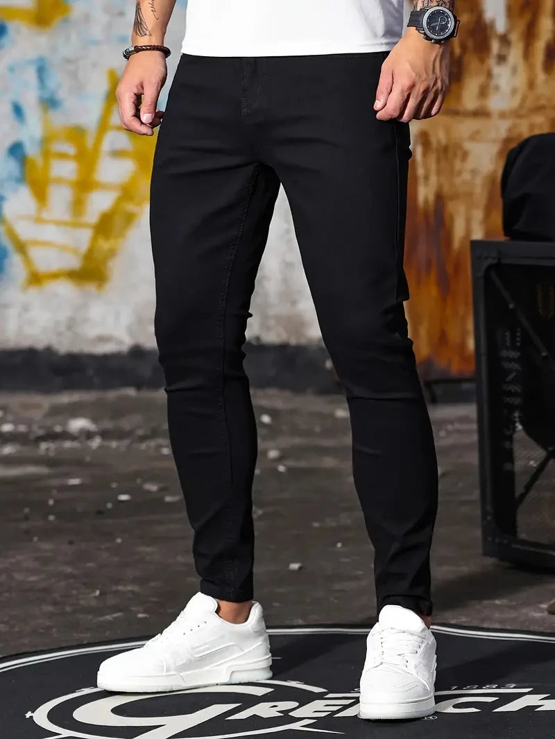 Pantalones de hombre Retro lavado cremallera pantalones vaqueros elásticos Casual pantalones ajustados pantalones de tubo de talla grande para hombre pantalones vaqueros ajustados de mezclilla para hombres