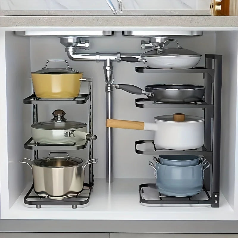 Organizador de estante de ollas ajustable, estante de almacenamiento de ollas de acero inoxidable para cocina, organizador de ollas y sartenes para el hogar multicapa para Cocina