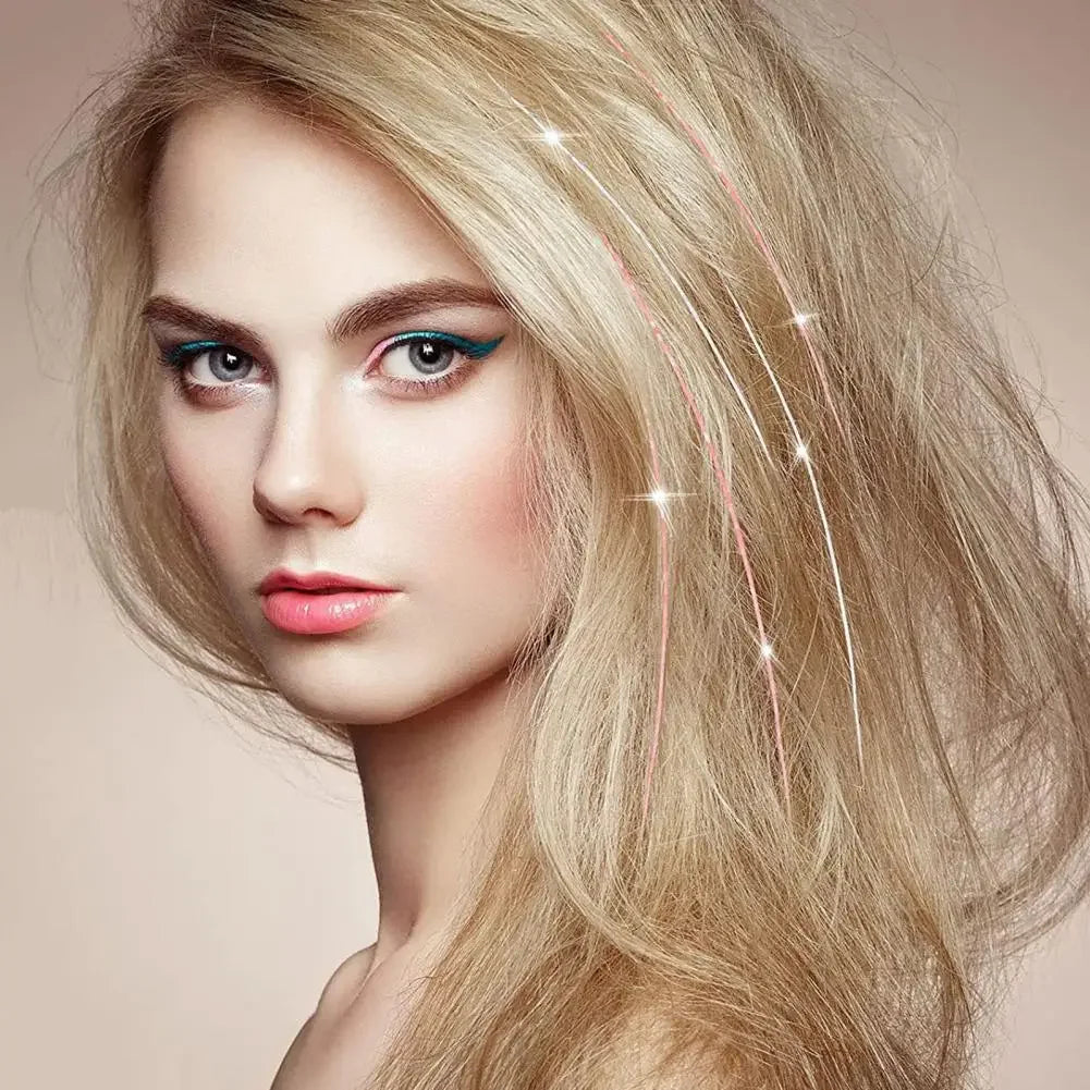 6 uds 50cm chispeantes pelo brillante oropel extensiones de cabello oropel extensiones de Clip de pelo sintético mujeres para tocado trenzado