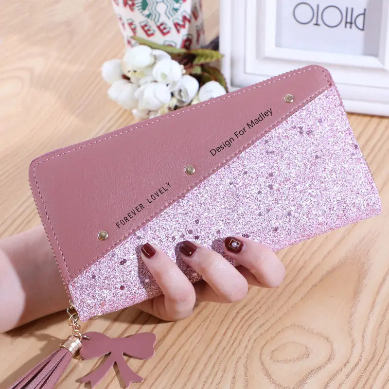 Carteras largas de cuero Pu a la moda para mujer, billetera con purpurina de retales de lentejuelas, monedero, billeteras femeninas, regalos para niñas