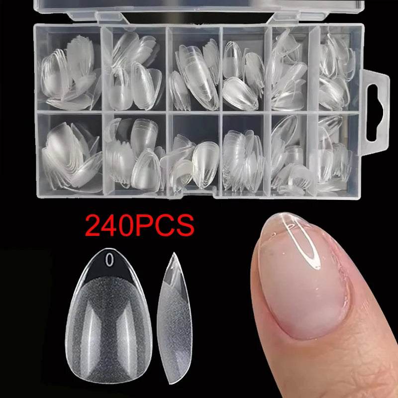 240 unids/caja semimate XXS puntas de uñas de almendra cubierta completa Gel suave extensión de uñas artificiales falsas perfecta para camas de uñas ultracortas