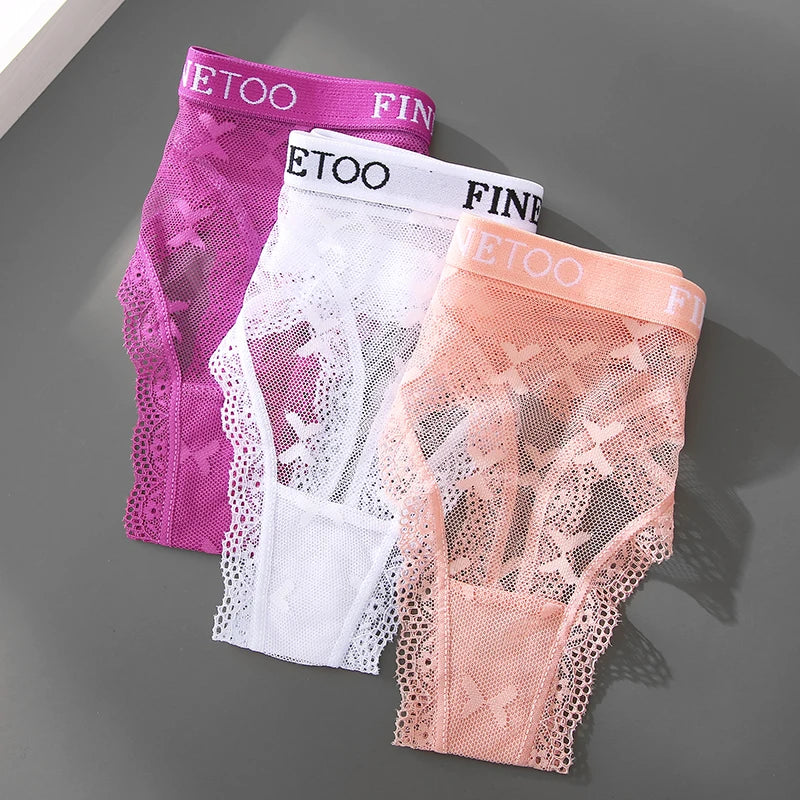 3 uds FINETOO Tanga para mujer bragas de encaje Tanga Sexy para mujer ropa interior de cintura baja comodidad sólida calzoncillos femeninos lencería S-XL