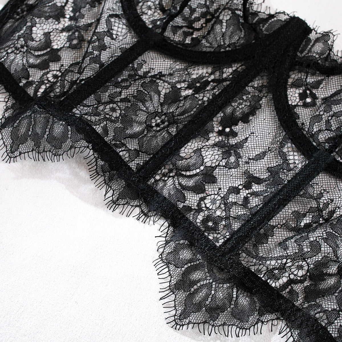 Krasapt-Lencería de encaje negro Sexy, conjuntos de dos piezas, ropa interior de encaje elegante, sujetadores y bragas eróticos, conjunto Bilizna atractivo transparente