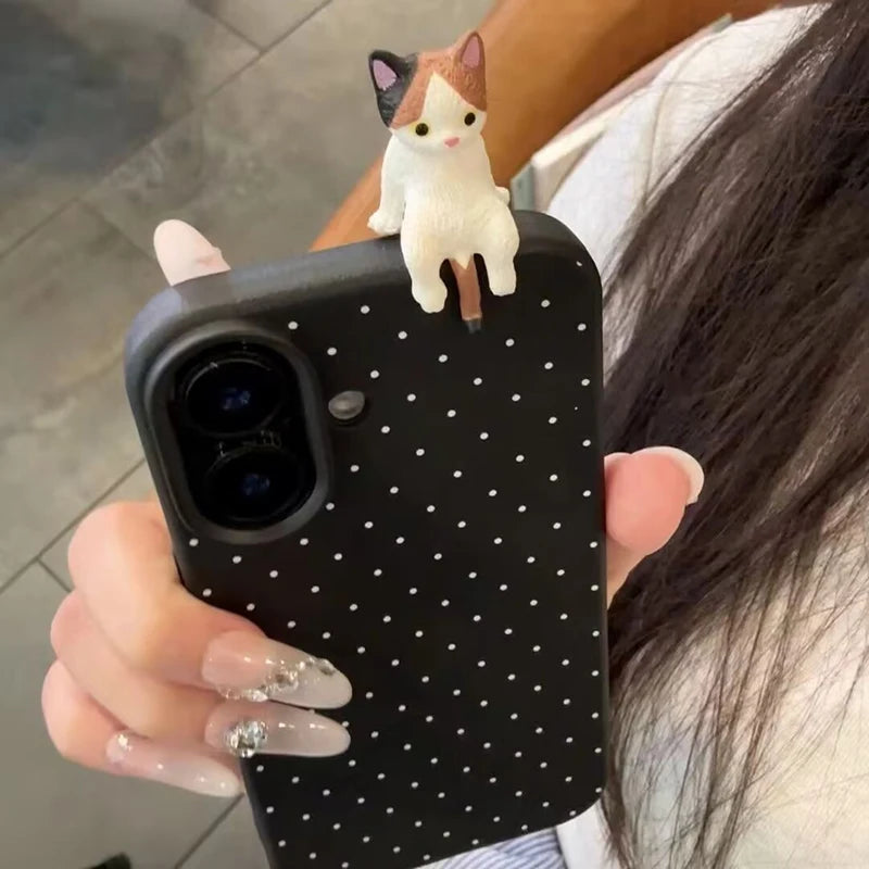 Funda de teléfono suave con diseño de lunares encantadores de Corea para iPhone 17 16 15 14 13 12 Pro Max Plus X funda a prueba de golpes con bonito gato de dibujos animados 3D