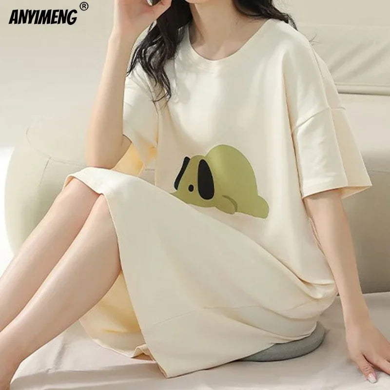 100% ALGODÓN! Camisón de verano para mujer de talla grande M-4XL, nuevo camisón antibacteriano HQ, camisón de manga corta, vestido informal