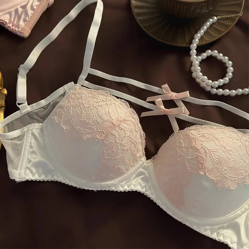 Conjunto de sujetadores de encaje para mujer, sujetadores finos y transpirables de verano, lencería Sexy y ropa interior, Bralette acolchado interior con correa ajustable para el hombro