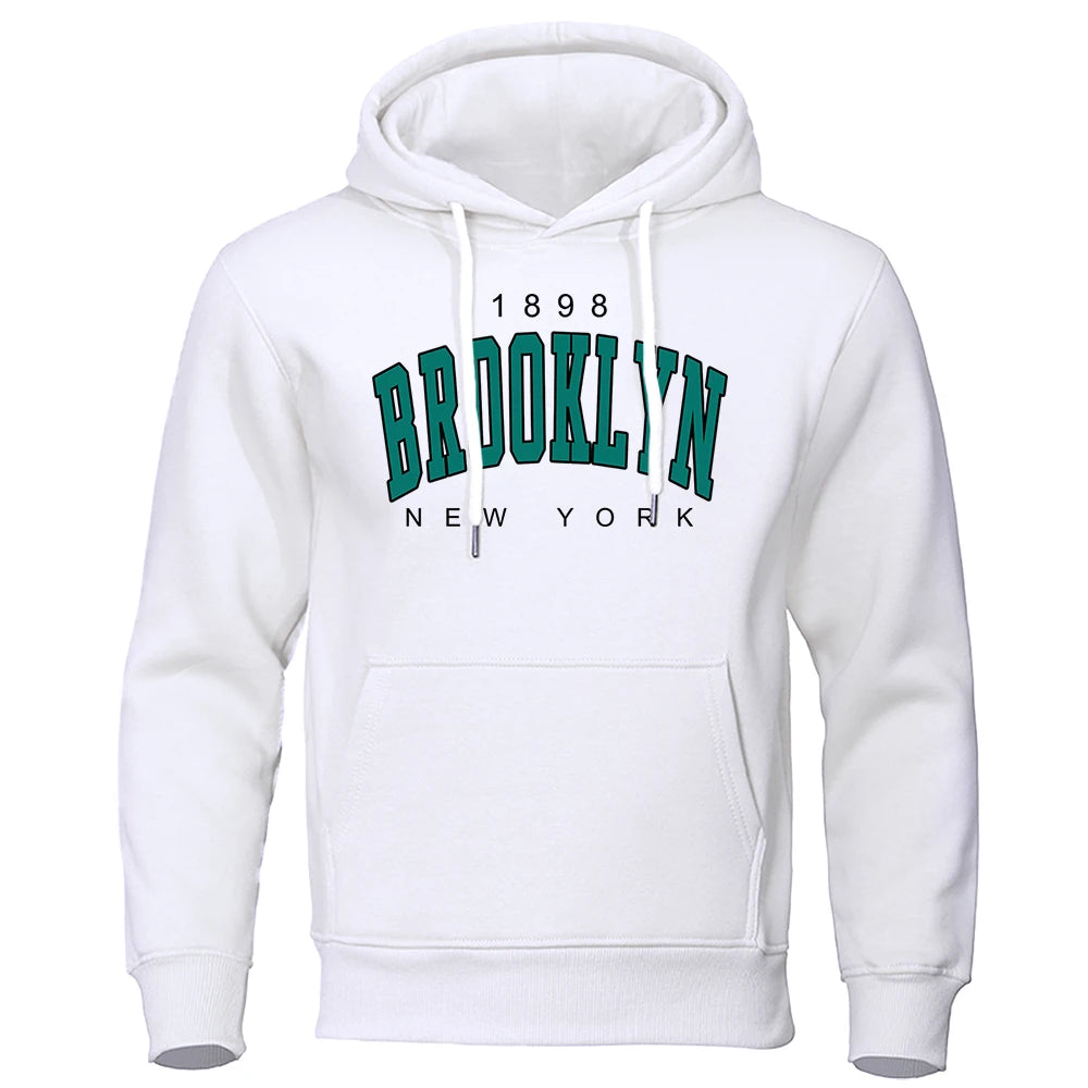 1898 Sudadera con capucha estampada de Brooklyn New York para hombre, ropa creativa con cuello redondo, sudadera de gran tamaño a la moda, Sudadera con capucha de cuello redondo a la moda para hombre