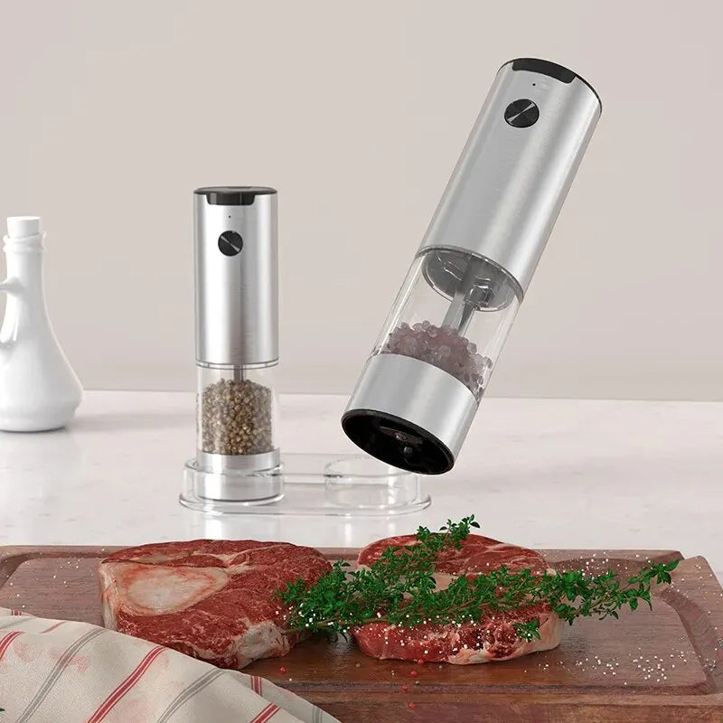 Molinillo Eléctrico automático de pimienta y sal con luz LED, molinillo ajustable sin aspereza, herramientas de cocina