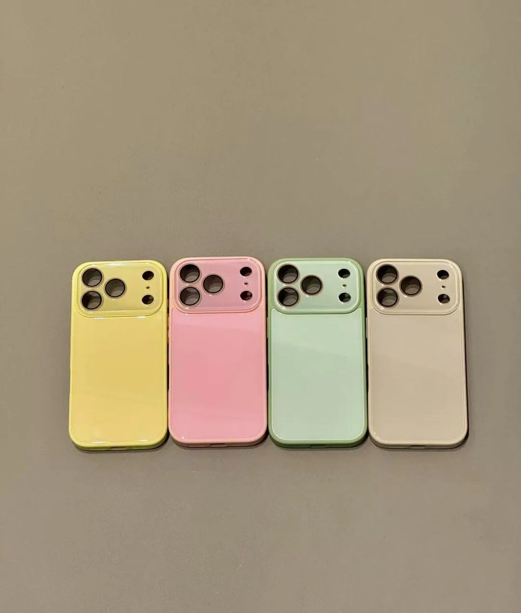 Funda protectora de cámara de vidrio templado de Color caramelo de lujo para iPhone 17 16 15 14 13 12 Pro Max cubierta trasera dura de parachoques a prueba de golpes