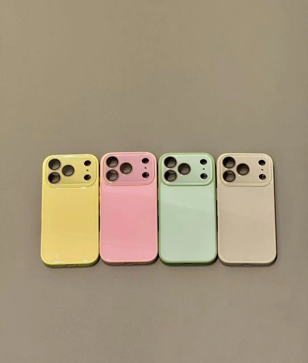 Funda protectora de cámara de vidrio templado de Color caramelo de lujo para iPhone 17 16 15 14 13 12 Pro Max cubierta trasera dura de parachoques a prueba de golpes