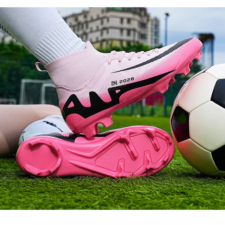 Zapatos de fútbol rosas a la moda para hombre, botas de fútbol ligeras profesionales con calcetín, zapatillas de fútbol originales antideslizantes para exteriores