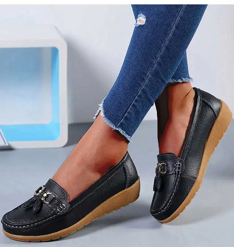 Zapatos de Mujer, mocasines de enfermera, Zapatos planos clásicos, Zapatos planos cómodos para Mujer, calzado informal de cuero blanco para Mujer