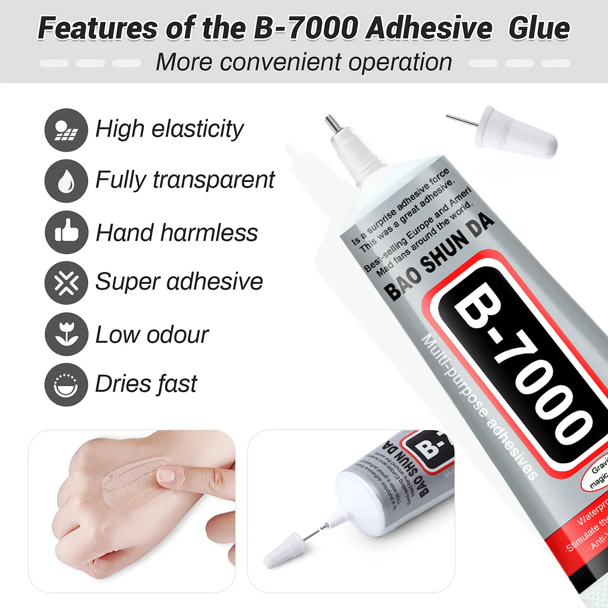B7000 Pegamento 15/25/50/110 ml Adhesivo reparador de resina epoxi  Pantalla táctil de teléfono móvil Joyería Artesanía Herramienta de pegamento líquido para bricolaje con salida de aguja fina, transparente, ecológico