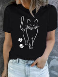 Cute Cat & Paw Print T-shirt Women's Harajuku Short Sleeve Casual Women's T-shirt Clothing Street Tops Tees Aesthetic Clothes