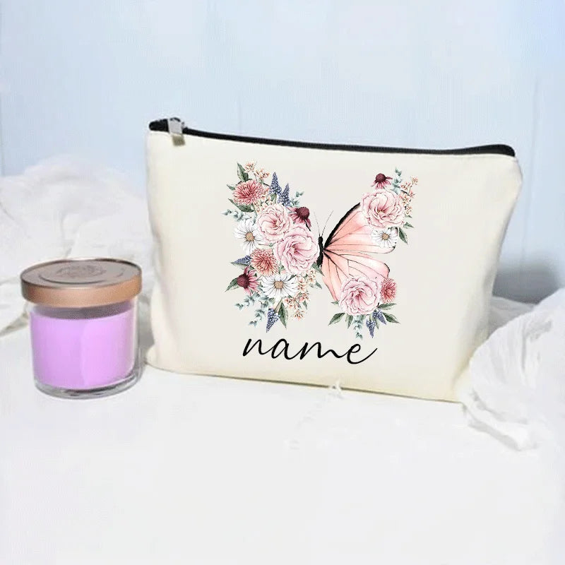 Bolsa de maquillaje de mariposa, billetera personalizada con nombre, almacenamiento de lápiz labial cosmético para mujer, regalo para amantes de las mariposas, minimonedero de moda