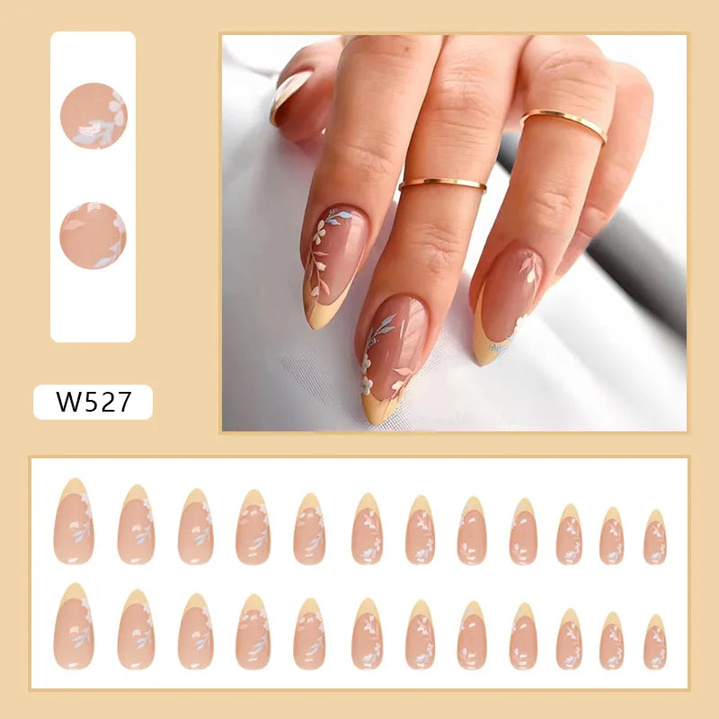 Dulce francés 24 Uds. De uñas postizas degradadas rosas, manicura de dedos artificiales brillantes, uñas postizas reutilizables para mujeres