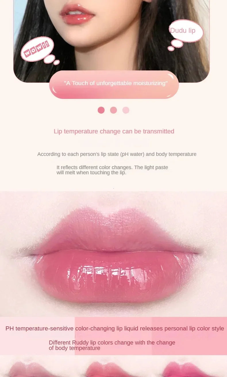 Bálsamo labial de Color melocotón, lápiz labial con cambio de temperatura de cristal, brillo de labios hidratante de larga duración, maquillaje, cuidado de labios, cosmético de reparación