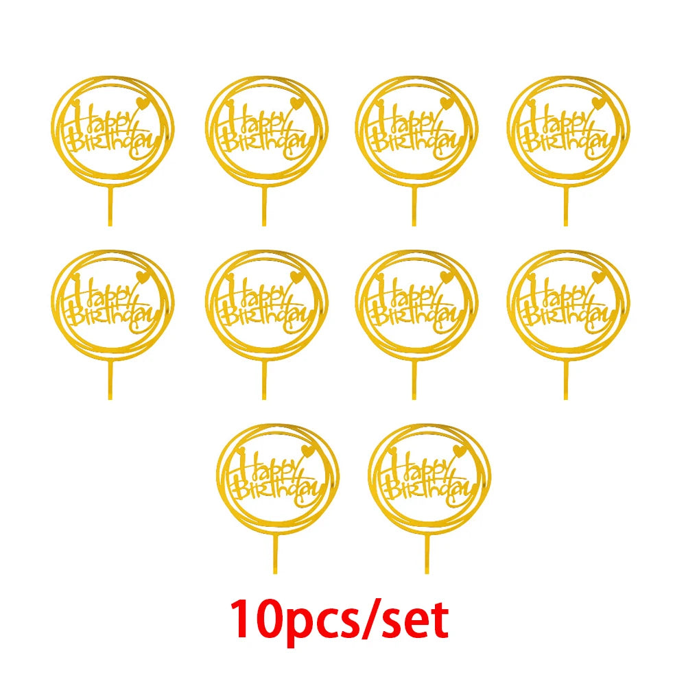 10 Uds. De plástico Gittler, adorno para tarta de feliz cumpleaños, letrero decorativo ostentoso, adorno para tarta de feliz cumpleaños, decoración de postre de cumpleaños para niña