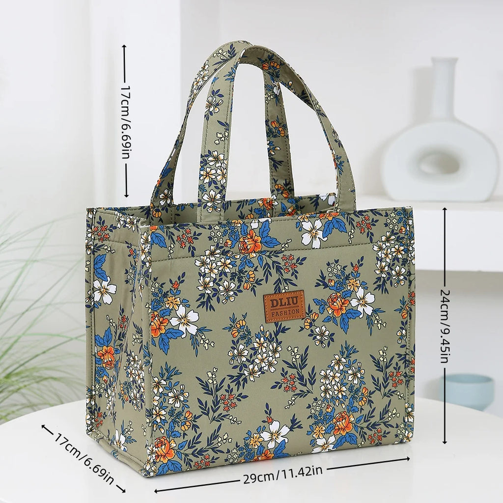 Bolso de mano grueso de gran capacidad con estampado de nailon de nuevo estilo, bolsa de almacenamiento para fiambrera semicerrada con cremallera portátil de trabajo, bolsa bento