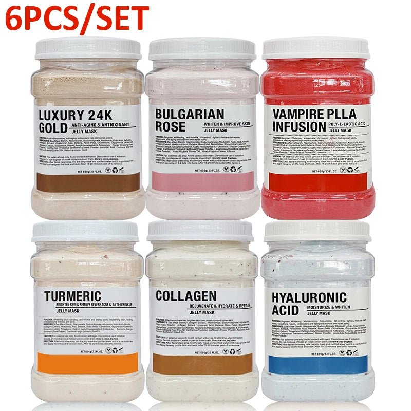 6 uds máscara de gelatina en polvo al por mayor 650G máscaras profesionales uso en salón de belleza productos para el cuidado de la piel Facial