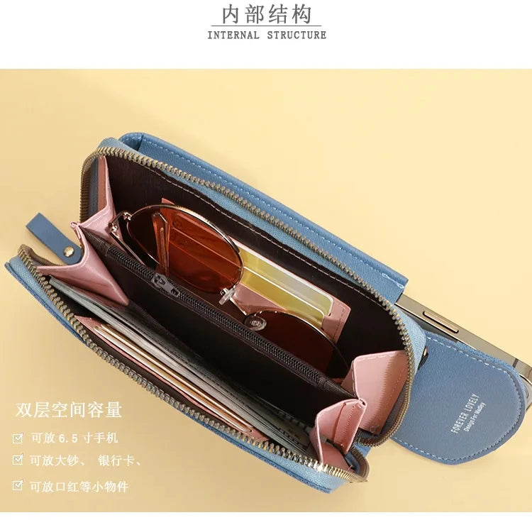 Cartera larga para mujer, monederos con borlas, tarjetero, billeteras con doble cremallera, bolso de mano de cuero Pu, bolso de lujo para dinero y teléfono