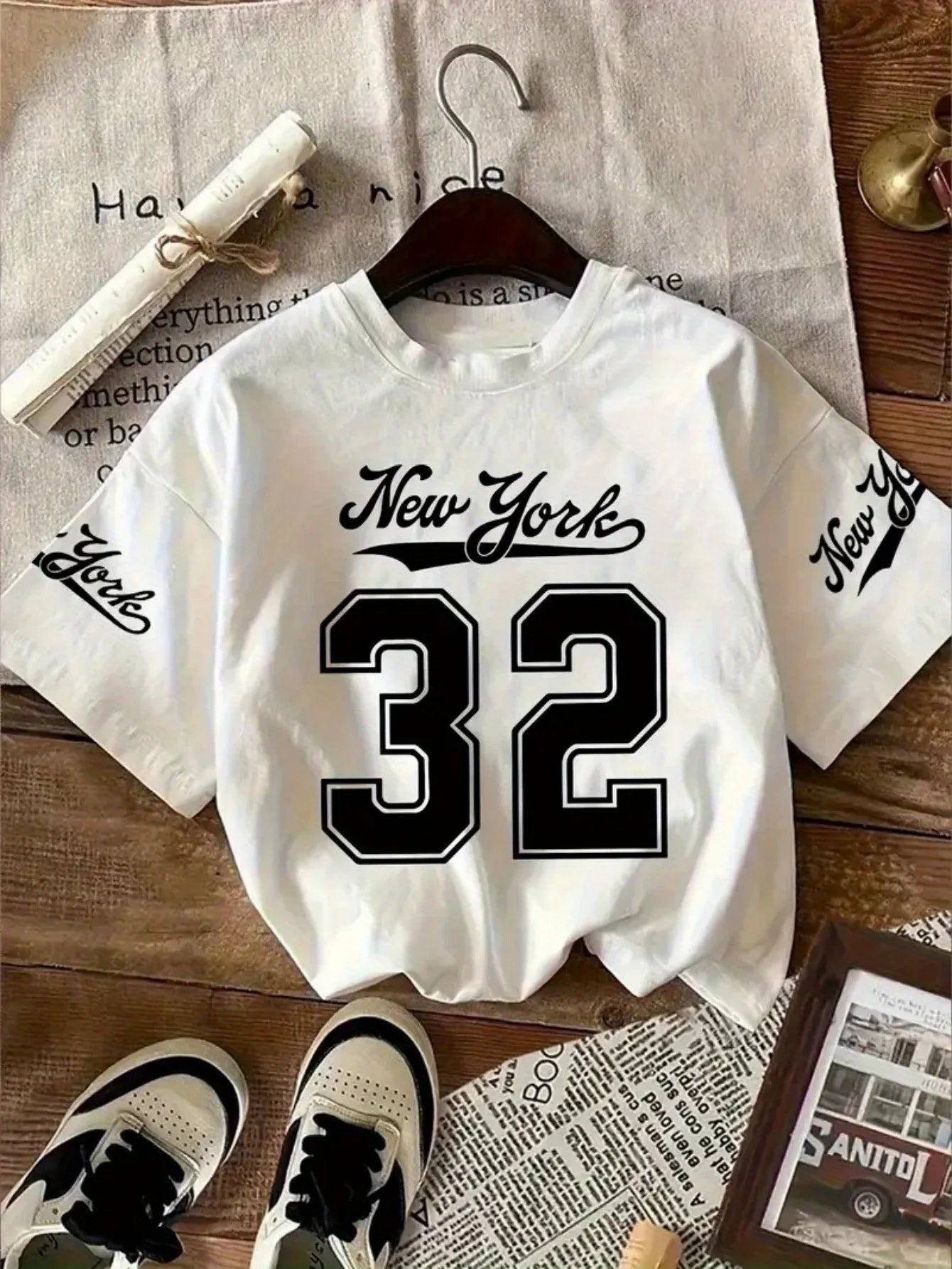 Camiseta Deportiva Casual de Moda con Estampado Digital Inglés para Mujer, de Manga Corta, para Primavera y Verano