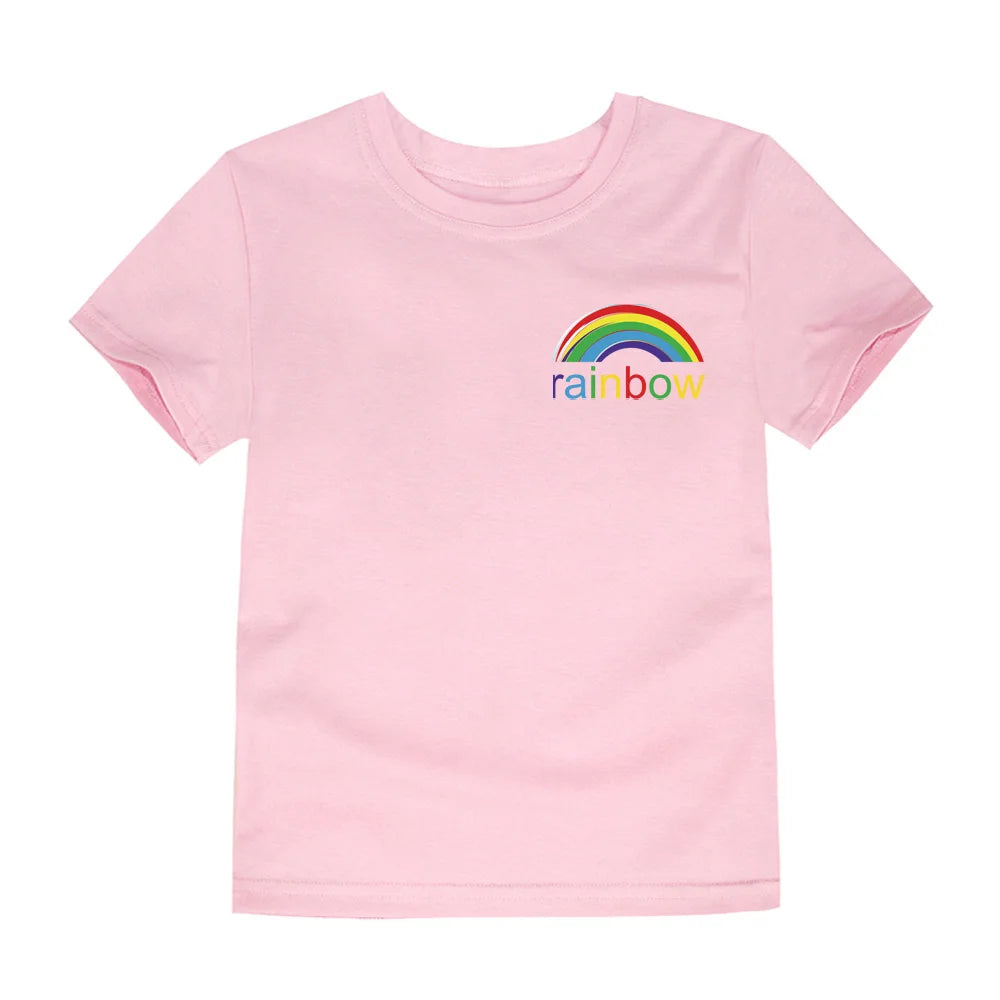 Camisetas con dibujos de arcoíris para niñas, ropa 2024 de algodón para verano, 2 a 3, 4, 5, 6, 7, 8, 9, 10, 11, 12, 13, 14 años, 100%