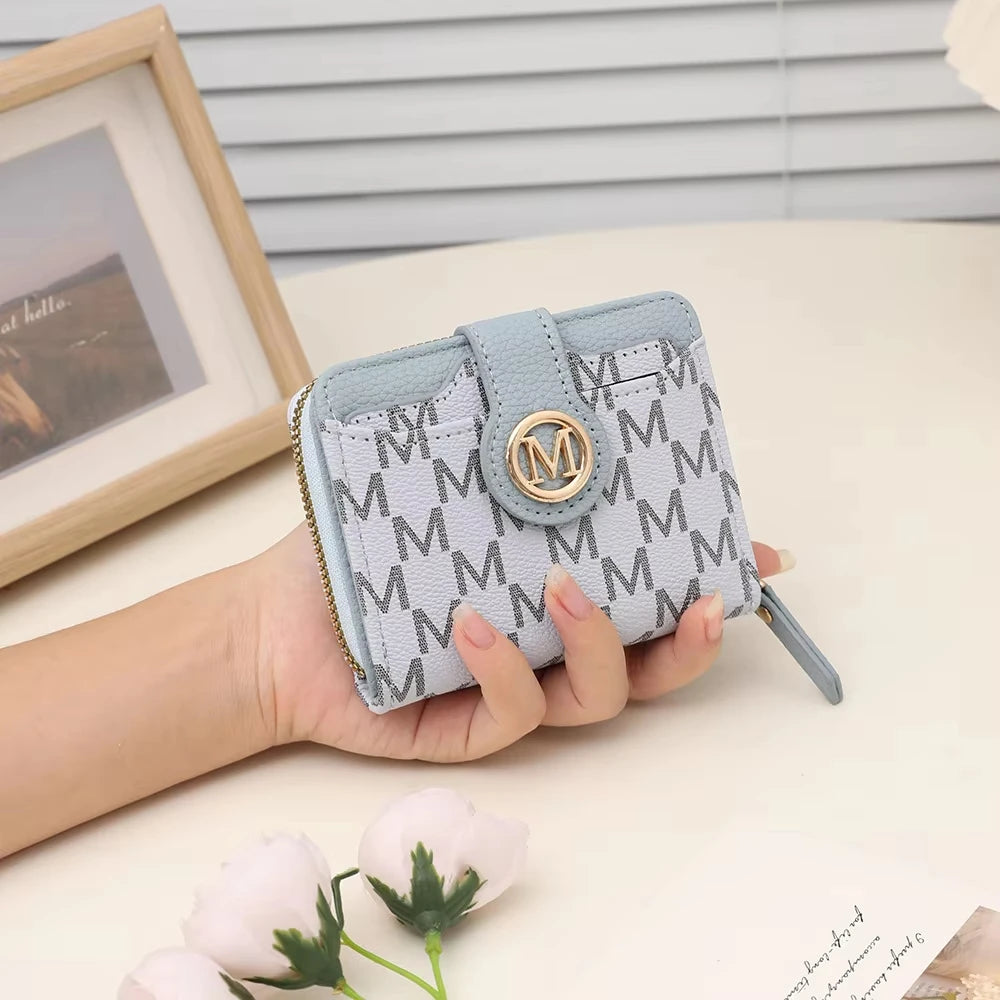 Cartera corta para mujer, monedero con cremallera con letra M, monederos para monedas, bolsas para dinero, tarjetero, bolso de mano