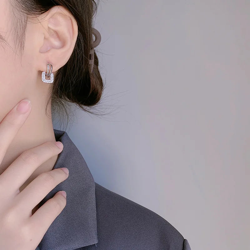 Pendientes cuadrados de cristal de moda coreana con aguja de plata 925 para mujer, joyería 2024, nuevos pendientes de circón de lujo para mujer, regalo
