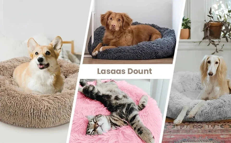 Cama redonda para perros, cama cálida de invierno para gatos, cesta de felpa para perros, cama lavable para mascotas, sofá para perros pequeños, medianos y grandes