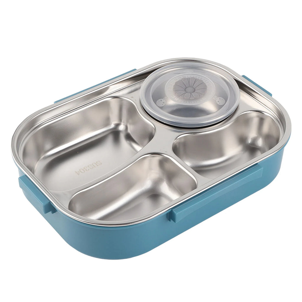 Fiambrera de acero inoxidable para estudiantes y adultos, contenedor de almacenamiento de alimentos, caja Bento portátil de 4 compartimentos