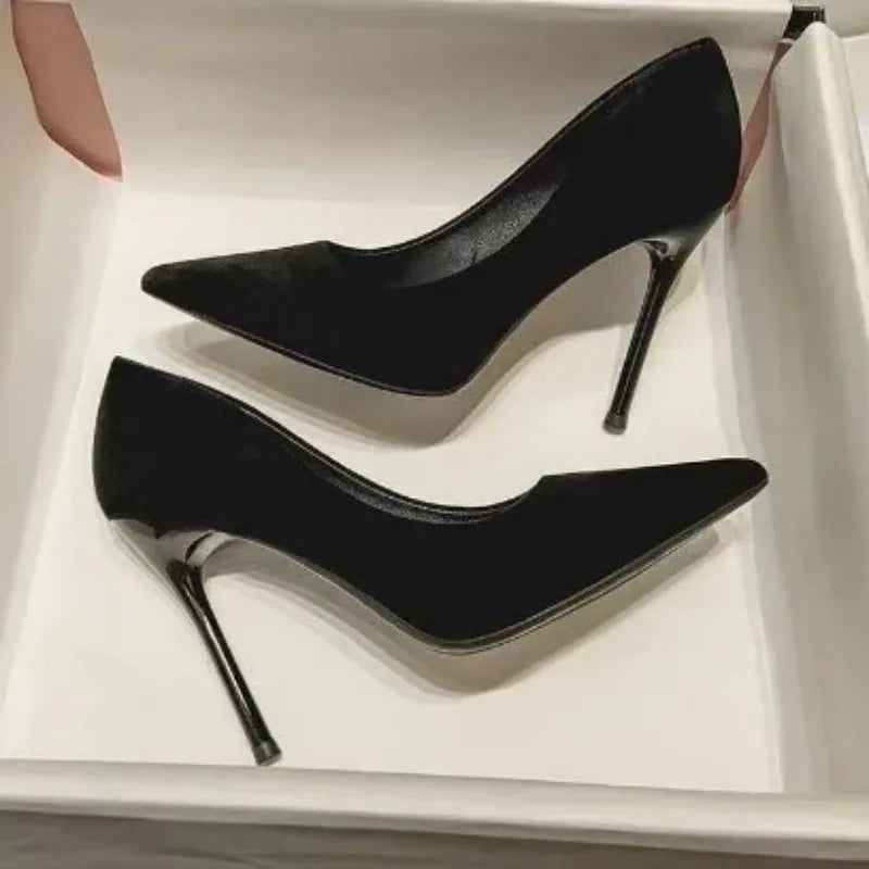 Primavera y otoño nuevos tacones altos negros Mujer boca poco profunda puntiaguda delgada con temperamento Sexy Zapatos individuales Zapatos De Mujer