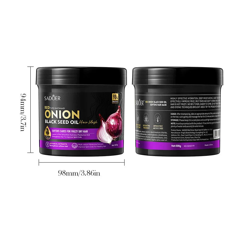 SADOER Champús de Cebolla y Mascarilla Capilar con Aceite de Semillas Negras 500g Set de Aceite Capilar Suavizante Reparador para Cabello Seco y Dañado Nutrición Profunda Cuidado del Brillo