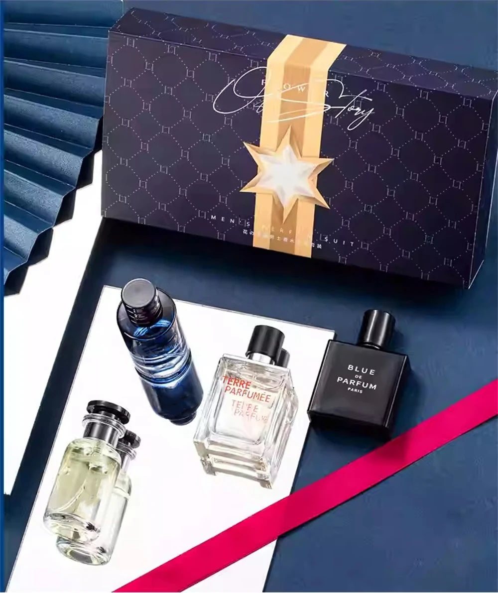 Perfume de marca de lujo para hombre, Colonia, 100ml, caja de regalo para hombre, conjunto de 4 Uds., Perfumes masculinos, Spray aromático afrutado Floral Natural