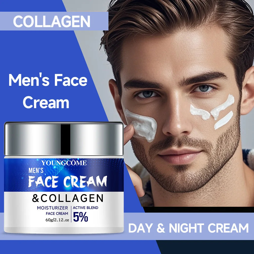 Crema facial de colágeno y Retinol para hombre, cuidado de la piel, hidratante, iluminador, antienvejecimiento, crema facial hidratante, eliminador de arrugas, colágeno