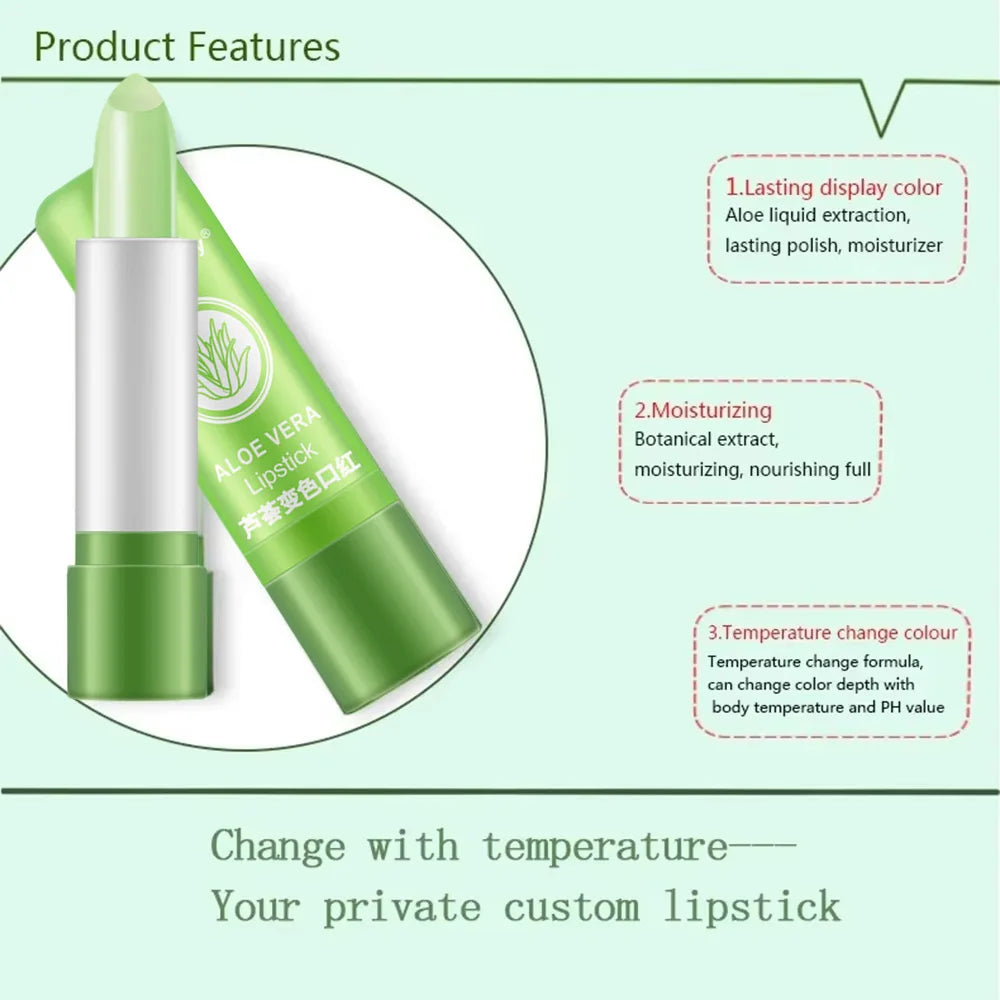 Nuevo Natural ALOE VERA cambio de temperatura Color gelatina lápiz labial de larga duración hidratante maquillaje de labios bálsamo labial brillo de labios