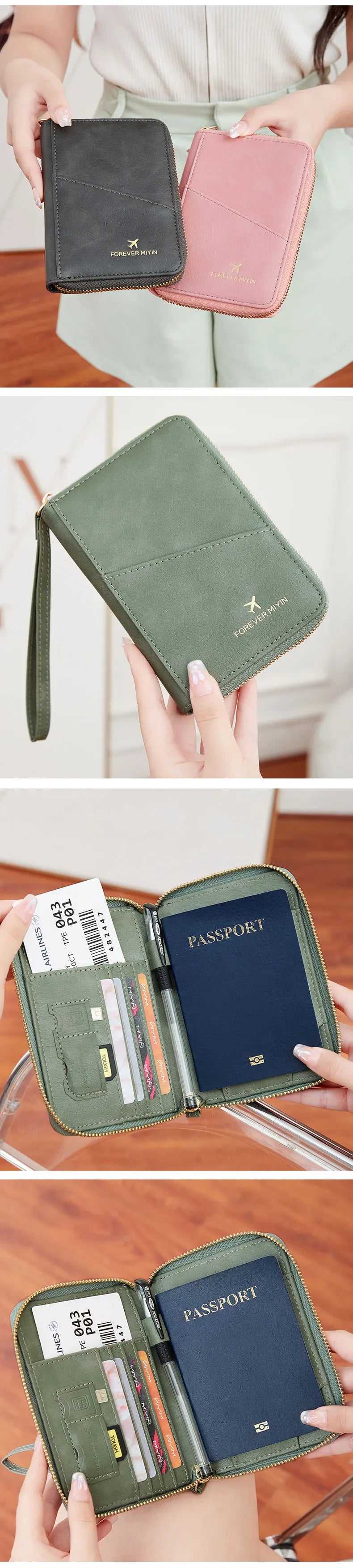 Nueva bolsa de pasaporte retro para hombres y mujeres, funda de pasaporte de moda RFID, accesorios de viaje con clip para pasaporte de cuero multifuncional
