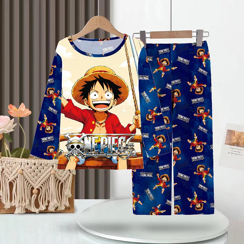 Anime 2 uds crayón de dibujos animados Shin-Chan pijamas para niños pantalones de manga larga conjunto Kawaii niñas lindo Casual ropa de dormir suelta