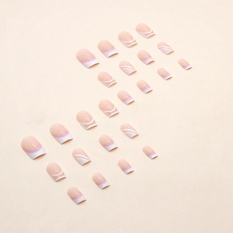 Dulce francés 24 Uds. De uñas postizas degradadas rosas, manicura de dedos artificiales brillantes, uñas postizas reutilizables para mujeres