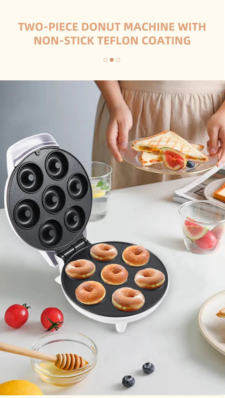 Mini máquina para hacer rosquillas, superficie antiadherente para niños, desayuno, aperitivos, postres, hace 7 donuts, electrodomésticos de Color blanco